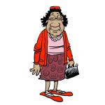 An older woman in a spiffy outfit.